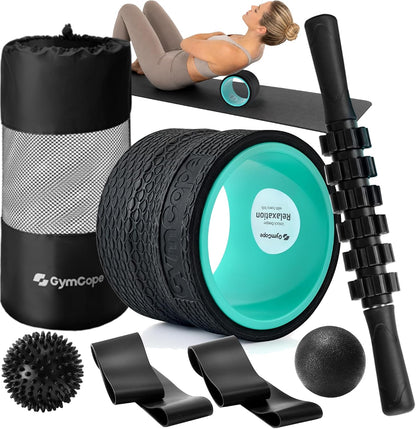 GymCope 5-in-1 Foam Roller Set with Back Roller, Massage Roller Stick, Spiky Ball, Fascia Ball and Stretch Band, 6 Inch Yoga Back Stretcher for Deep Stretch, Posture Support and Home Workout Recovery