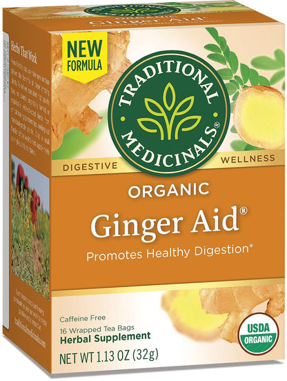 Traditional Medicinals Organic Ginger Aid Herbal Tea, Promotes Healthy Digestion, (Pack of 3) - 48 Tea Bags Total