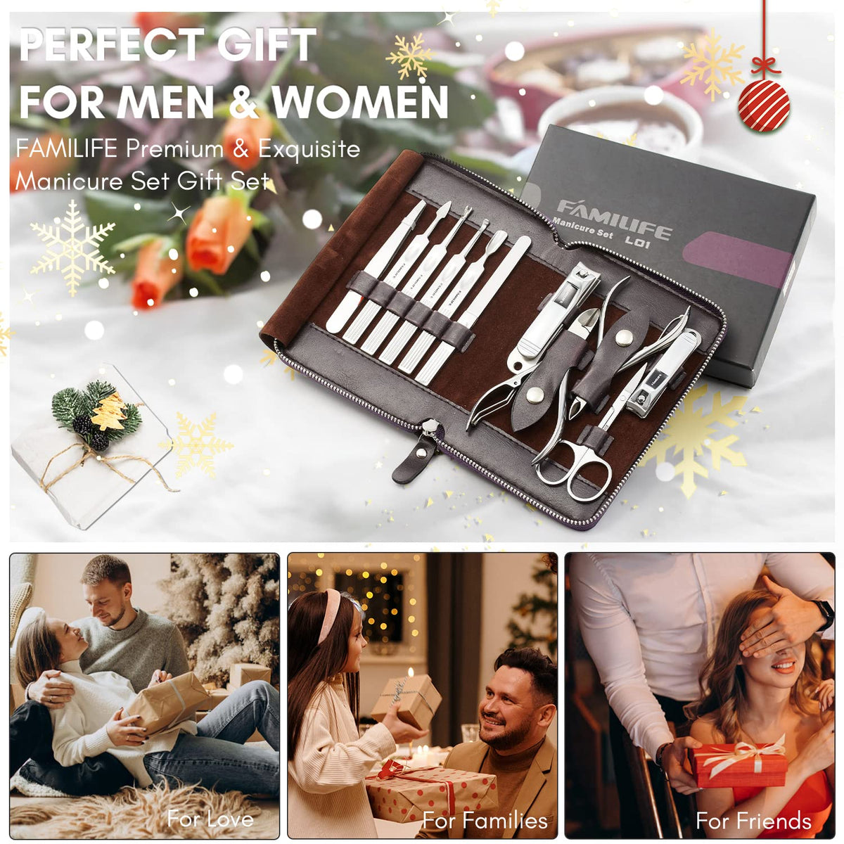 FAMILIFE Stainless Steel Manicure Set 11-in-1 Professional Nail Clipper Kit