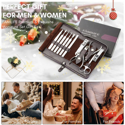 FAMILIFE Stainless Steel Manicure Set 11-in-1 Professional Nail Clipper Kit