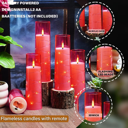 Nimiko Flickering Flameless LED Candles,Battery Operated Candles 24 Pcs with Embedded Star String,Acrylic LED Pillar Candles with Remote,Suitable for Home Decoration to Create an Atmosphere (White)