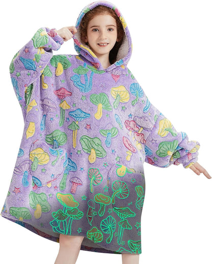 Fiosnow Glow in the Dark Unicorn Blanket Hoodies for Kids 6-13YR Oversize Wearable Blanket Hoodies for Boys Girls Teens