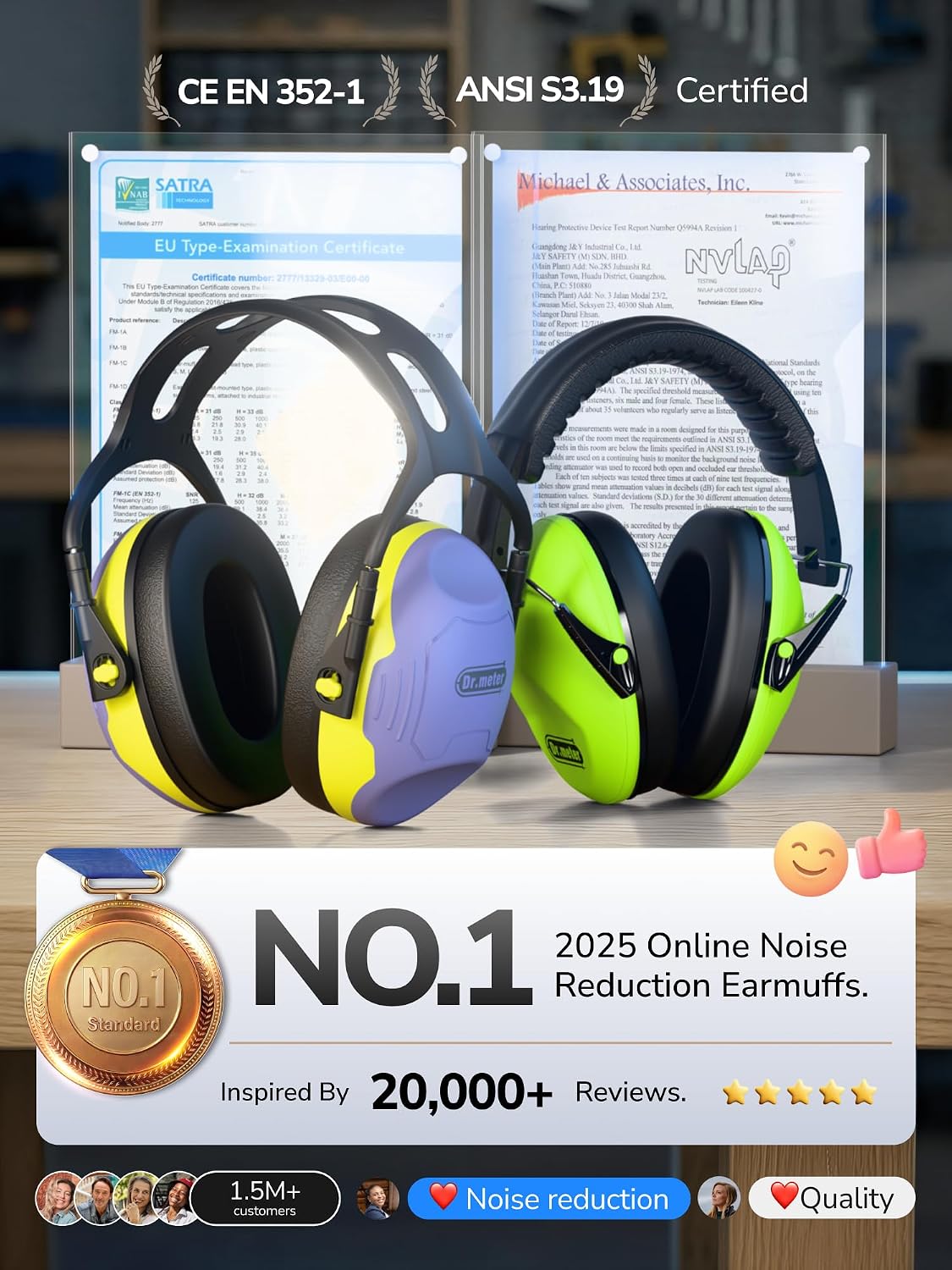 Dr.meter Ear Protection Ear Muffs, Noise Cancelling Headphones for Adults Kids 31dB Earmuffs for Noise Reduction, Hearing Protection for Shooting Gun Range, Mowing, Monster Jam, Sensory, Fireworks