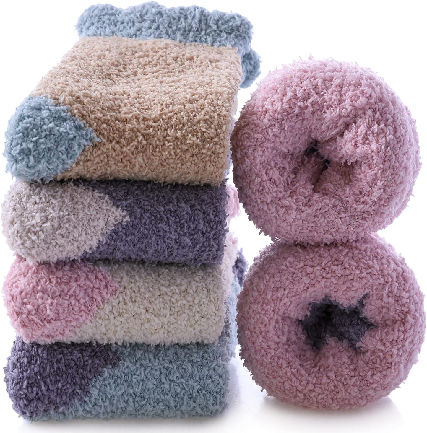 SDBING Fuzzy Socks for Women Soft Fluffy Home Sleeping Socks Cozy Warm Slipper Socks 6 or 5 Pairs