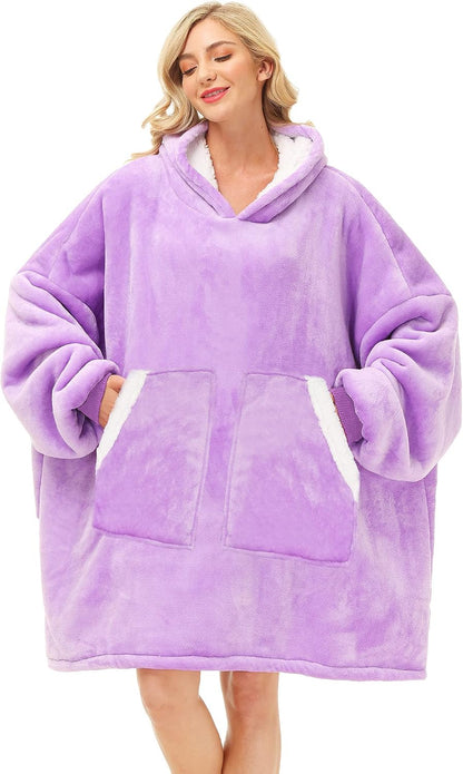 Kipswiza Wearable Blanket Hoodie Gifts for Women and Men, Oversized Cozy Warm Flannel Sherpa Hooded Blankets Sweatshirt with Giant Pockets for Adult and Teens, Dark Gray