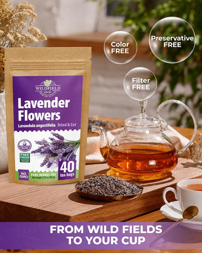 40 Bags Lavender Herb Lavender Buds Herbal Tea (Lavandula Angustifolia) - 40 Count 1.5g Bags Flowers Dried Tea Flores De Lavanda