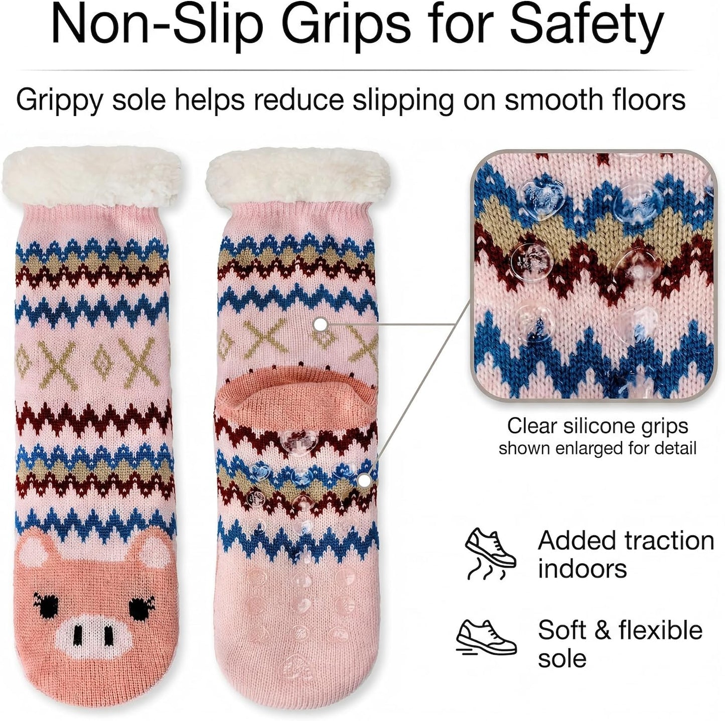 cosyone1997 Fuzzy Slipper Socks for Women Kids with Grips, Cute Animal Sherpa Lined Non-Slip Cozy Winter Socks Gifts