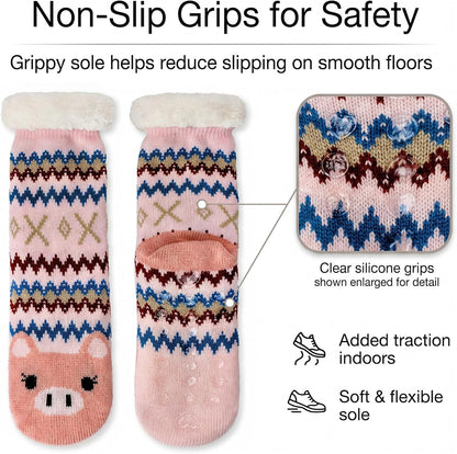 cosyone1997 Fuzzy Slipper Socks for Women Kids with Grips, Cute Animal Sherpa Lined Non-Slip Cozy Winter Socks Gifts