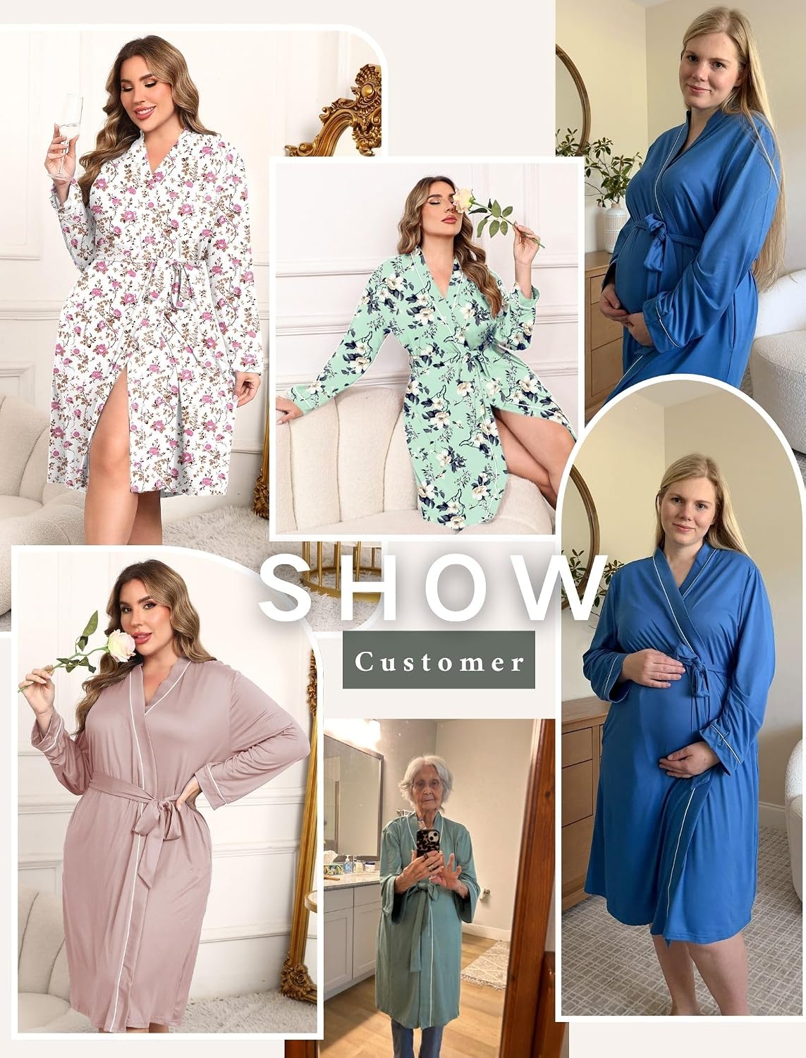 Ekouaer Plus Size Robes for Women Soft Bathrobe V Neck Soft Maternity Robe