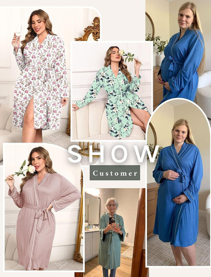 Ekouaer Plus Size Robes for Women Soft Bathrobe V Neck Soft Maternity Robe