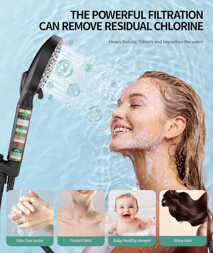 SR SUN RISE Filtered Shower Head with Handheld High Pressure 9 Spray Mode Showerhead Detachable Shower Head Water Softener Filters Beads for Hard Water Remove Chlorine 1 Filter Chrome