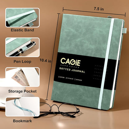 CAGIE Lined Journal Notebook for Women Men 320 Pages 100 Gsm Paper Thick Journaling Notebooks A5 Leather Journals for Writing Hardcover Journal Supplies for Work Note Taking Diary, 5.7x8.3 In, Green