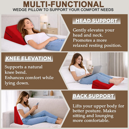 sokoro Bed Wedge Pillow for Sleeping, Small 7 Inch Compact Triangle Wedge Pillow for Acid Reflux, Sleep Apnea & Snoring Relief, Firm Incline for Back Support, Washable Cover (Grey, 24x14x7 in)