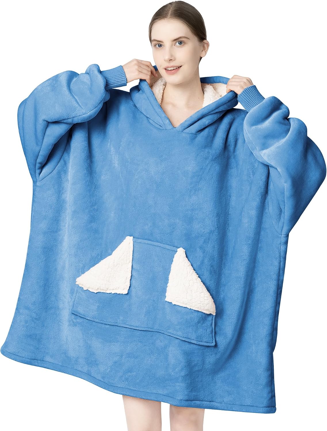 Touchat Wearable Blanket Hoodie, Oversized Sherpa Blanket Sweatshirt with Hood Pocket and Sleeves, Super Soft Warm Plush Hooded Blanket for Adult Women Men, One Size Fits All (Pink)