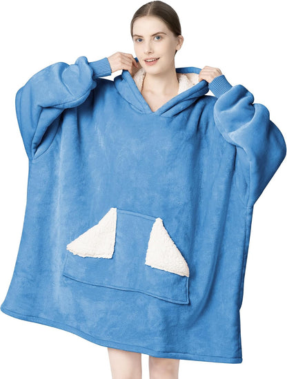 Touchat Wearable Blanket Hoodie, Oversized Sherpa Blanket Sweatshirt with Hood Pocket and Sleeves, Super Soft Warm Plush Hooded Blanket for Adult Women Men, One Size Fits All (Pink)