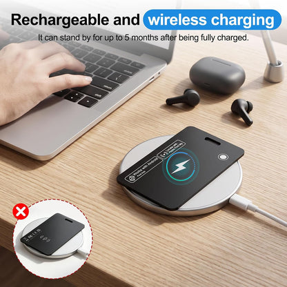 Smart Wallet Tracker Card (iOS & Android) - Item Finder for Luggage, Keys & Passport 、Compatible with Apple Find My、Slim, Rechargeable & IP68 Waterproof (4 Black)