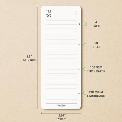 Skinny To Do List Notepad 4 Pack, 2.9" x 8.3", 50 Sheets Each, Undated Daily To Do Planner with Deadline Column, Thick Premium Paper, Cardboard Backing, Minimalist Checklist Memo Pad for Home, Office & School
