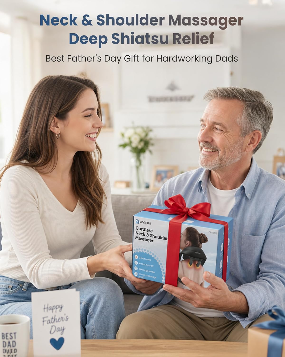 COMFIER Cordless Neck and Shoulder Massager with Heat, Wearable 4D Shiatsu Deep Tissue Kneading for Desk Workers and Drivers, Hands-Free Straps, FSA Eligible HSA Gift