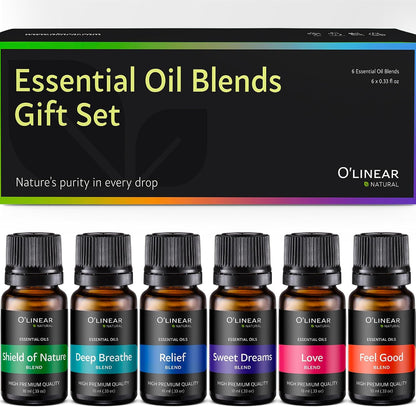 O'linear Essential Oils 6 Blends Set - Perfect for Humidifiers and Diffusers, Aromatherapy Diffuser Oils Scents, Essential Oil Kit for Home Use, Essential Oil Pack with Various Scents
