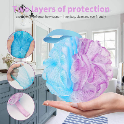 FARMOGA Bath Loofah Sponge Body Scrubber Shower Sponge Exfoliating Mesh Pouf Shower Ball Bath Sponges for Women and Men Bathing Accessories (4Pack 50G Colorful)