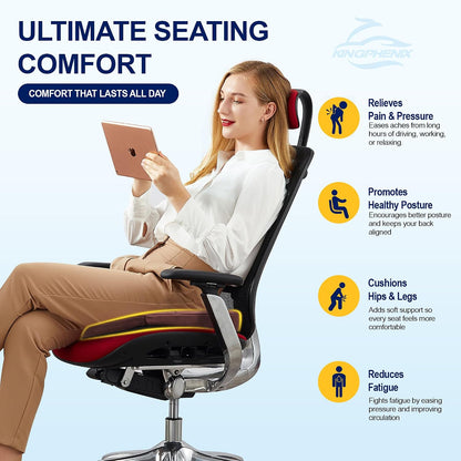 kingphenix Premium Car Seat Cushion, Memory Foam Driver Seat Cushion to Improve Driving View- Coccyx & Lower Back Pain Relief - Seat Cushion for Car, Truck, Office Chair (Leather Black)