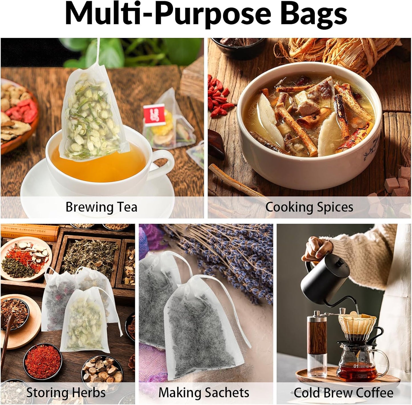 300 Pcs Disposable Tea Bags for Loose Leaf Tea, Food-grade Tea Filter Sachets with Drawstring, Empty Tea Infuser Bag for Coffee, Herbs, Spices (3.54" x 2.75")