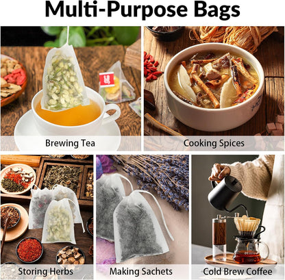 300 Pcs Disposable Tea Bags for Loose Leaf Tea, Food-grade Tea Filter Sachets with Drawstring, Empty Tea Infuser Bag for Coffee, Herbs, Spices (3.54" x 2.75")
