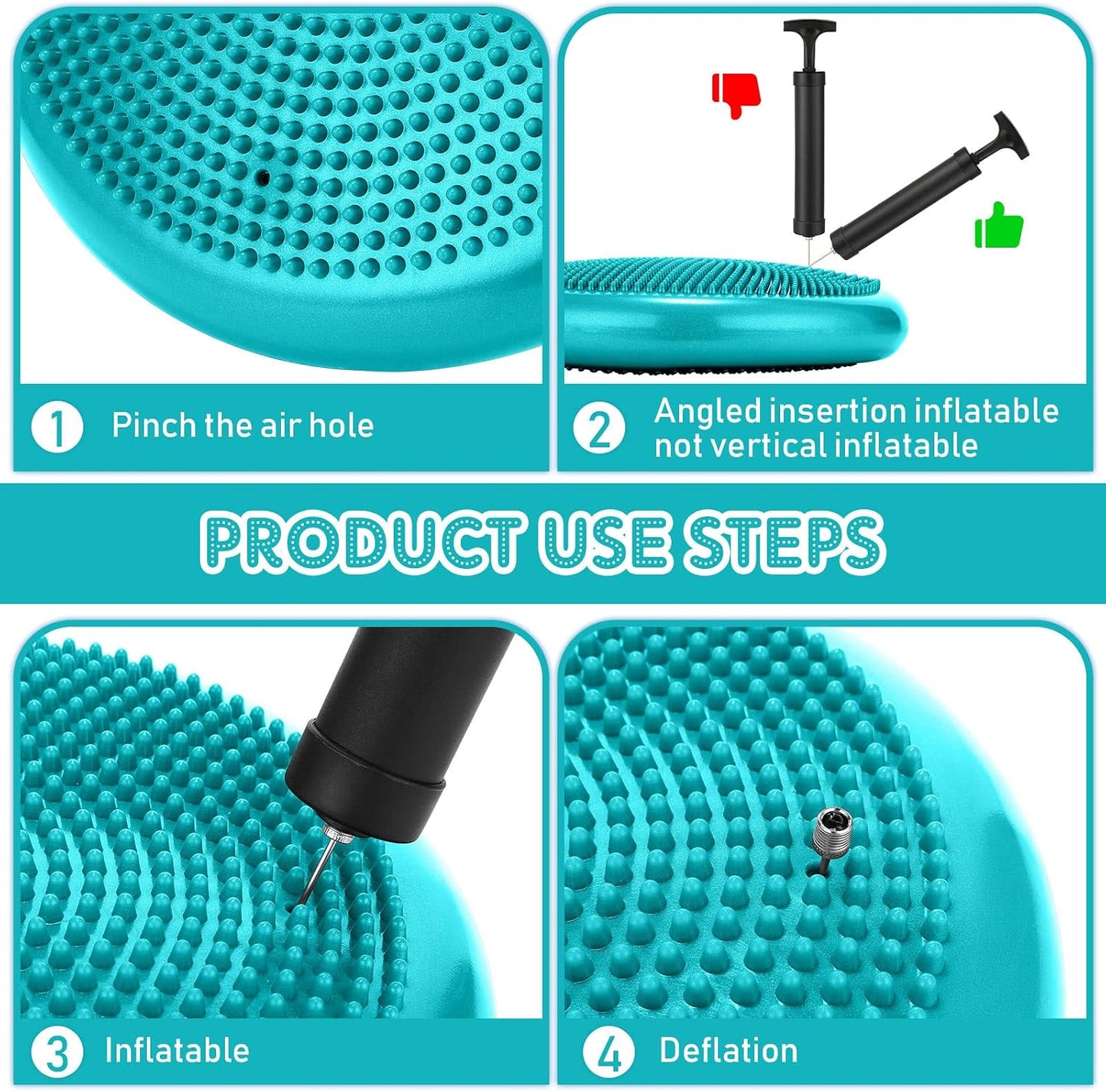 Jerify 4 Pcs Wiggle Seat Flexible Inflated Wobble Cushion Stability Balance Pad Balance Disc Sensory Seat for Men Women Fitness Physical Exercise Improving Posture Home Office