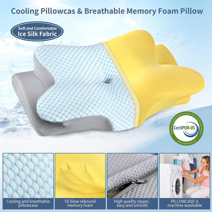 Cervical Neck Pillow for Pain Relief - Ergonomic Side Sleeper Pillow for Neck Support, Cooling Memory Foam Pillows, Contour Pillow Orthopedic Bed Pillow for Back Stomach Sleepers (Dark Grey)