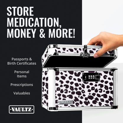 Vaultz Secure Security Lock Boxes - Safe Combination Lock Box, Storage for Documents, Valuables, Medicine & Money - 9.88 x 7.75 x 7 Inch - Black/Chrome