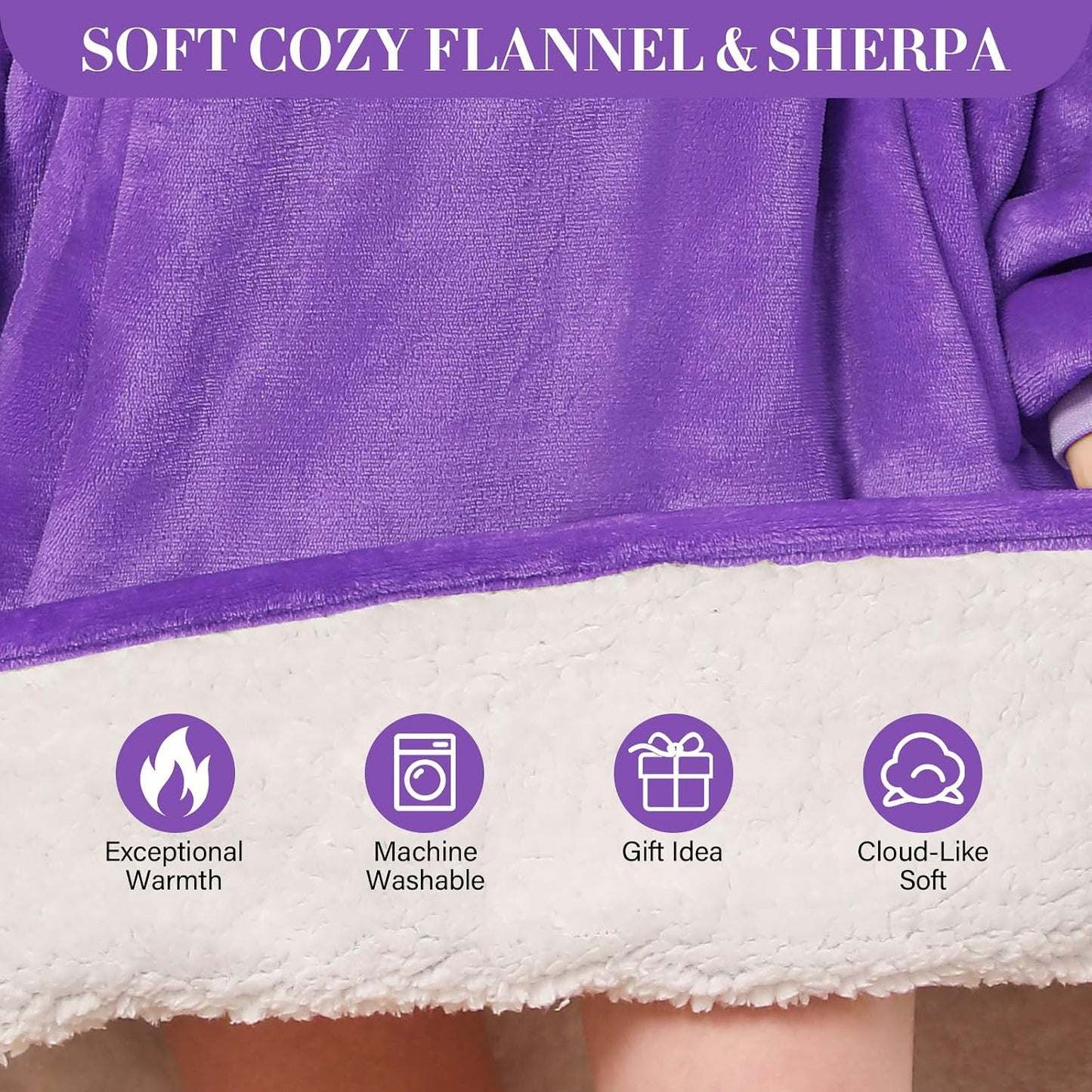 LetsFunny Blanket Hoodie,Oversized Wearable Sherpa Fleece Blanket Sweatshirt,Super Soft Warm Cozy with Giant Pocket,Gifts for Women Men Adults Teenagers, One Size Fits All