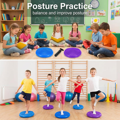 2PCS Balance Disc Inflated Wobble Cushion, 13.8 Inch Wiggle Seat & Balance Pad with Hand Pump for Sensory Exercise, Men Women Exercise Office Home Chair