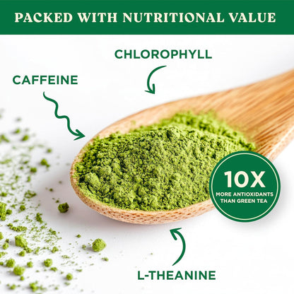 The Harmony Matcha Vanilla (10 Sticks) Premium Sweetened Japanese Matcha Powder, Rich in Antioxidants & L-Theanine, Dairy, Gluten, & Preservative Free, Serve Hot or Iced