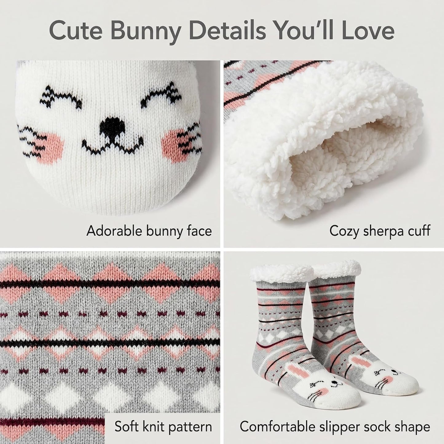 cosyone1997 Fuzzy Slipper Socks for Women Kids with Grips, Cute Animal Sherpa Lined Non-Slip Cozy Winter Socks Gifts