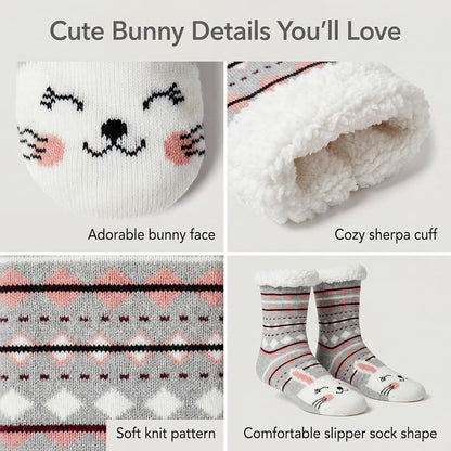 cosyone1997 Fuzzy Slipper Socks for Women Kids with Grips, Cute Animal Sherpa Lined Non-Slip Cozy Winter Socks Gifts