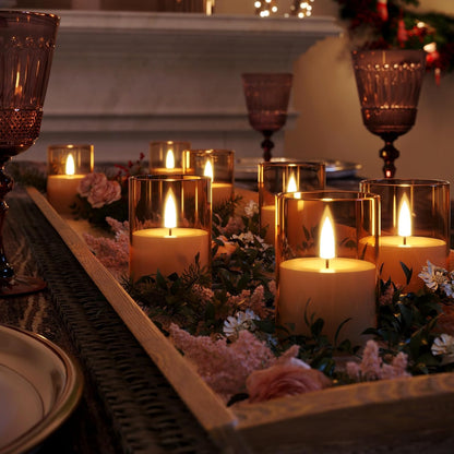 VIODAIM 12Pack Flickering Flameless LED Candles with Timer, Battery Powered - Small Pillar & Votive, Clear (2"X3")