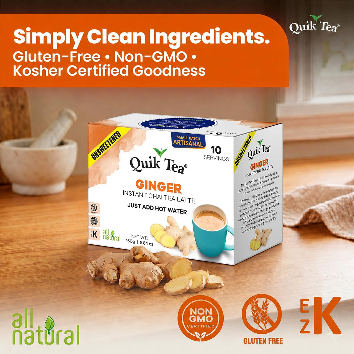 QuikTea Instant Chai Tea Latte Mix, Masala, Unsweetened, 20 Sachets