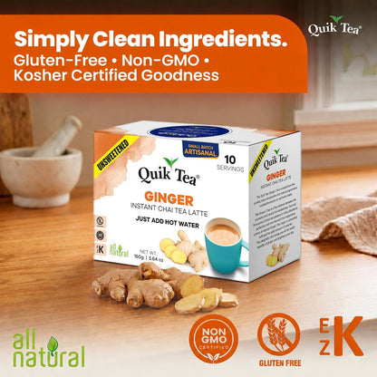 QuikTea Instant Chai Tea Latte Mix, Masala, Unsweetened, 20 Sachets