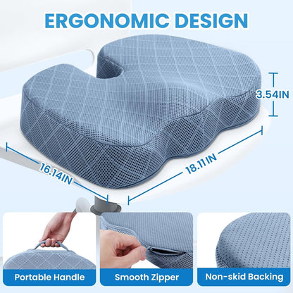 TushGuard Seat Cushion - Memory Foam Sitting Pillow for Office Chair, Car Seat, Airplane, Bleacher - Sciatica & Hip & Coccyx Pain Relief Desk Chair Cushion for Long Sitting Office Workers, Car Drivers