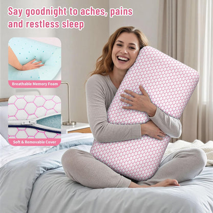 CushyOasis Memory Foam Pillows for Side, Back and Stomach Sleepers, Set of 2, Bed Pillow with Washable Cover and Breathable Mesh, Bed Pillow for Sleeping (Blue，Standard Size)