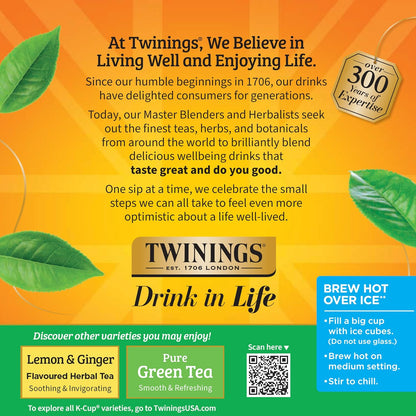 Twinings Decaffeinated Green Tea K-Cup Pods for Keurig, 24 Count (Pack of 1), Smooth Flavour, Enticing Aroma, Enjoy Hot or Iced