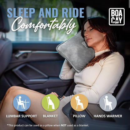 BOACAY Soft & Warm Travel Blanket for Airplane & Car - Long Flight Essential for Women, Men, Kids - Compact Pillow with Luggage Sleeve & Backpack Clip
