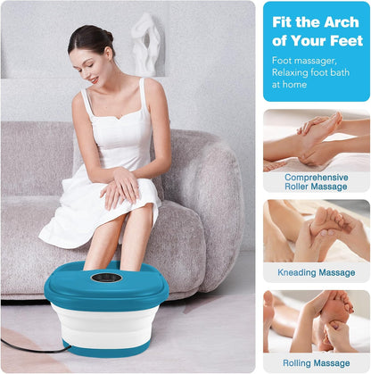 KNQZE Collapsible Foot Spa Bath with Heat & Remote Control, Bubble Massage, Temperature Control, Red Light, Timer, 16 Rollers & Pumice Stone for a Soothing Spa Experience