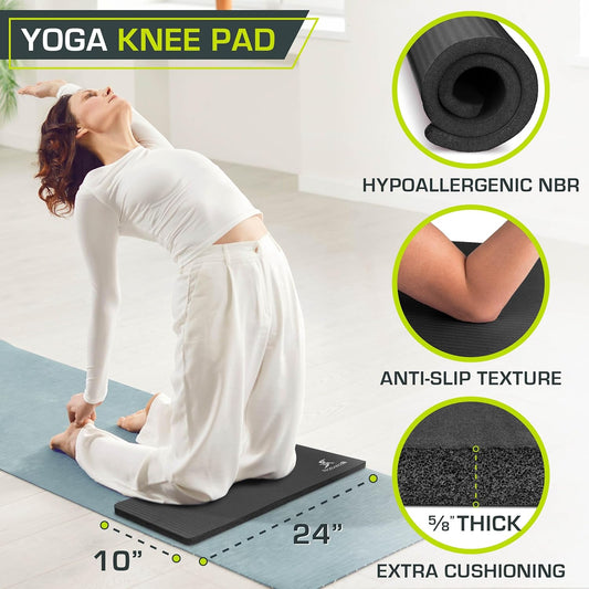 ProsourceFit Extra Thick Yoga Knee Pad and Elbow Cushion 15mm (5/8”) Fits Standard Mats for Pain Free Joints in Yoga, Pilates, Floor Workouts