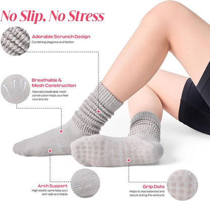 COOLMATE Pilates Socks with Grips for Women, Yoga Socks, Crew Non Slip Women for Barre, Pilates Gifts for Women - Colors B