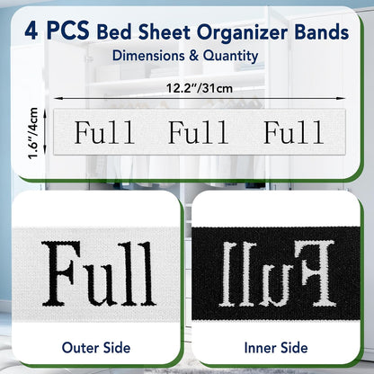 20 Pack Elastic Bed Sheet Organizer Bands with Size Labels，Elastic Bedding Band Labels for Organizing Bed Sheets with Assorted Sizes