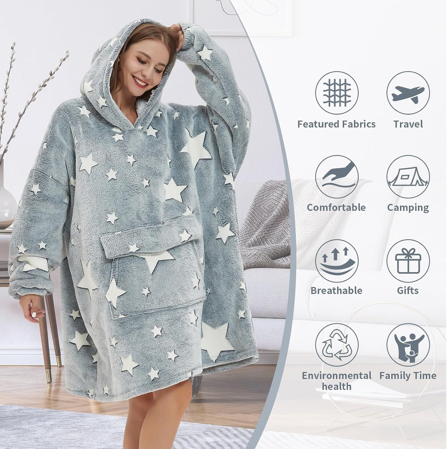 Fiosnow Sun and Moon Blanket Hoodies for Women and Men Adult Oversize Wearable Blanket Hoodies for Soft and Warm