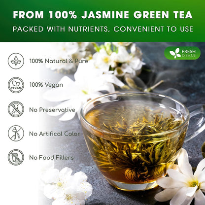FreshDrinkUS, Premium 135 Jasmine Green Tea Bags, 100% Natural & Pure from Jasmine Green Herbal Tea. Made with Natural Material Tea Bags. No Sugar, No Caffeine, No Gluten, Vegan.