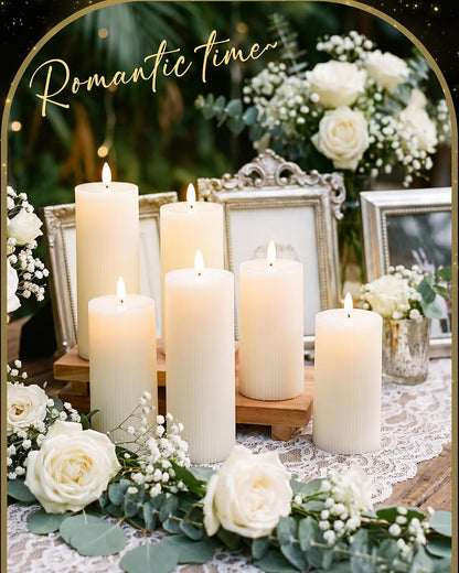 VIHOSE 12 Pack White Flameless Candles Set with Remote and Timer Flickering Flameless Battery Candles Flat Top LED Pillar for Wedding Outdoor Home Festival Decoration(D 3'' H 4'' 5'' 6'')