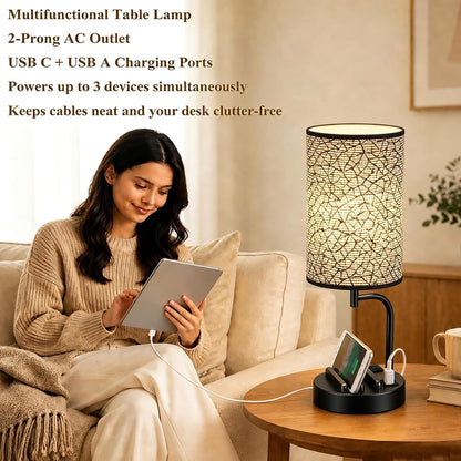 Dreamholder Touch Control USB Table Lamp with USB C/A & AC Outlet, 3-Way Dimmable Bedside Lamp, Modern Nightstand Lamps for Bedroom Living Room Guest Room Office, Bulb Included, Gold